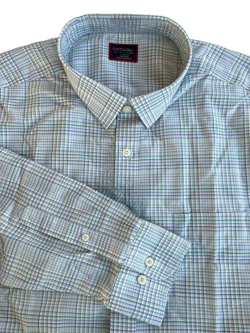 UNTUCKit Magliocco WF Blue & Green Plaid Button-Down Shirt Size Med Like New!